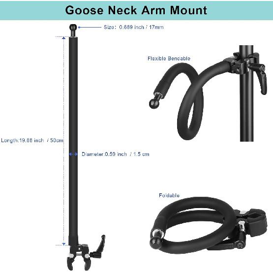 Gooseneck Phone Holder For Mic Stand/Music Stand/Stroller/Treadmill/Spin Bike/Exercise Bicycle,50 Cm Long Flexible Gooseneck Arm Super Crab Clamp