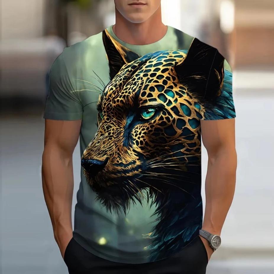 Summer Men T-shirt Summer Men Kids 3D Printed Leopard T-Shirt Fashion O-neck Tops Women Short Sleeve Streetwear Kid  T-shirt Y2k