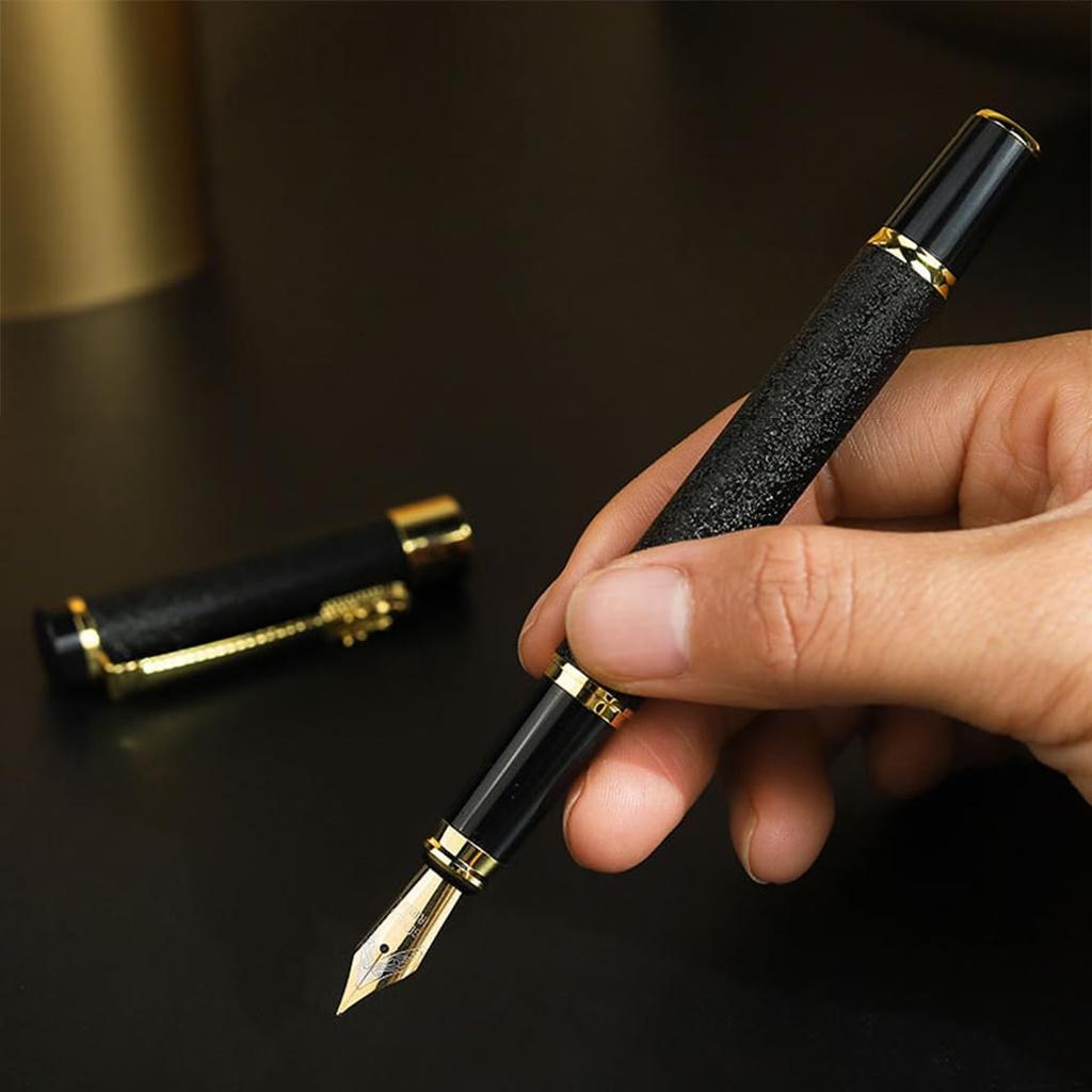 Ranvi Golden Dragon Red Crystal Eyes Fountain Gift Pen with Fine Mixed 7 Pens Pen, Converter, Nib, Colors,