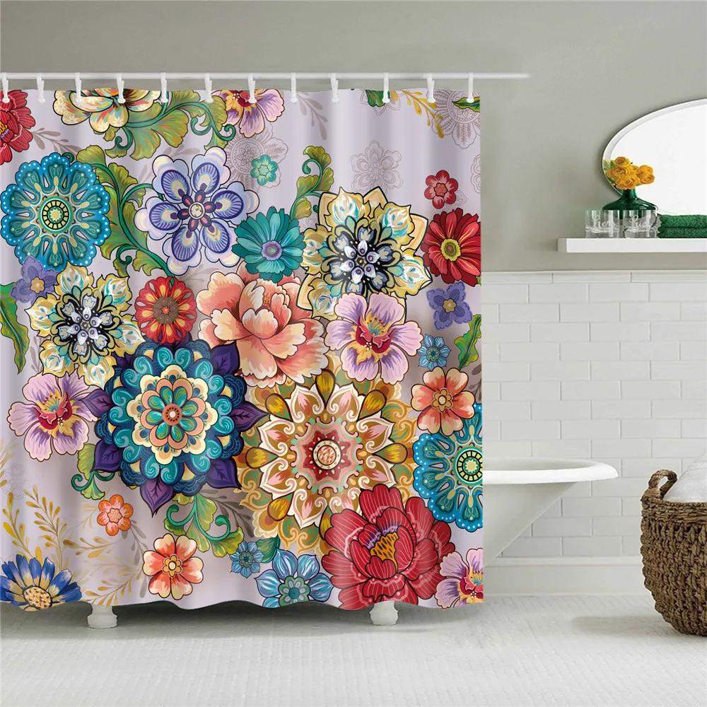 Colorful Trees Flower Palm Sunflower Bathroom Curtain Waterproof Polyester Shower Curtain Bath Curtain For Bathroom With Hooks