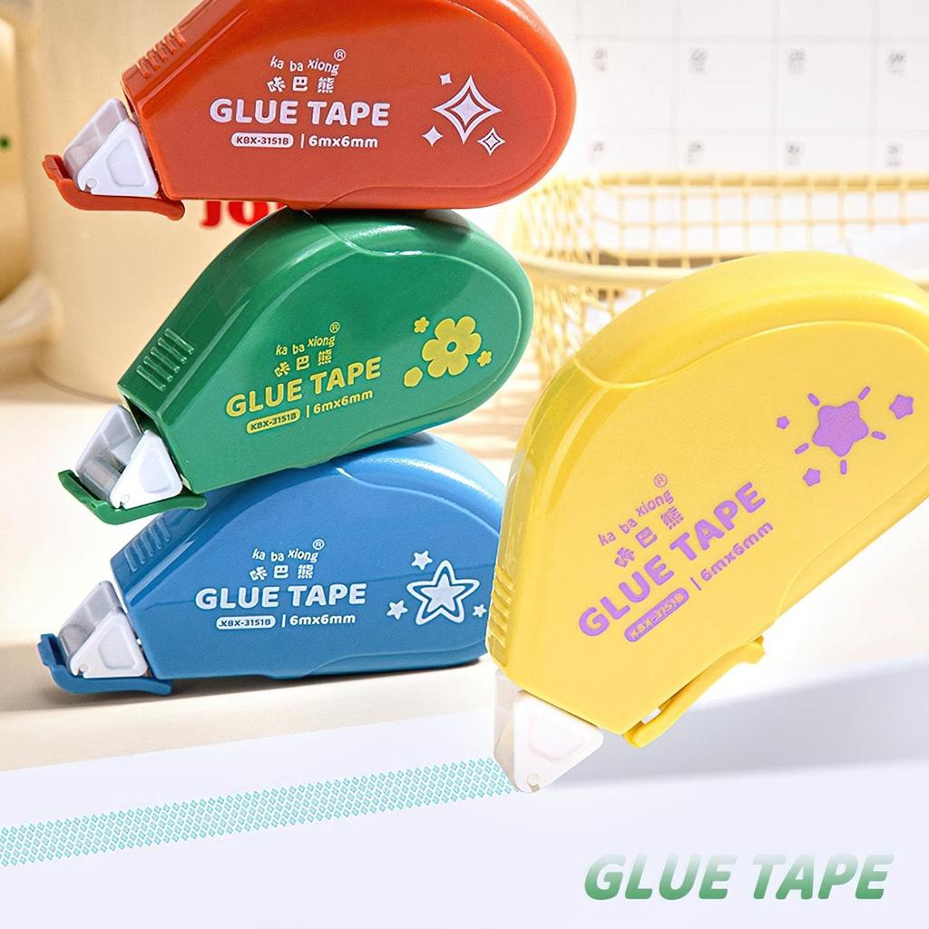 4pcs Dots Liner Glue Tape Cartoon Design Mini Portable Safe Use Double-side Adhesive for Album Diary School