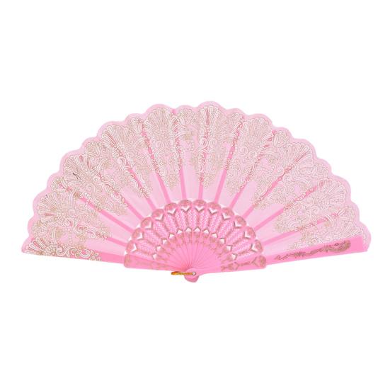 

Vintage Folding Fan Carved Plastic Ribs Hand Held Fan Portable Summer Cooling Fan Wedding Dance Party Performance Props розовый
