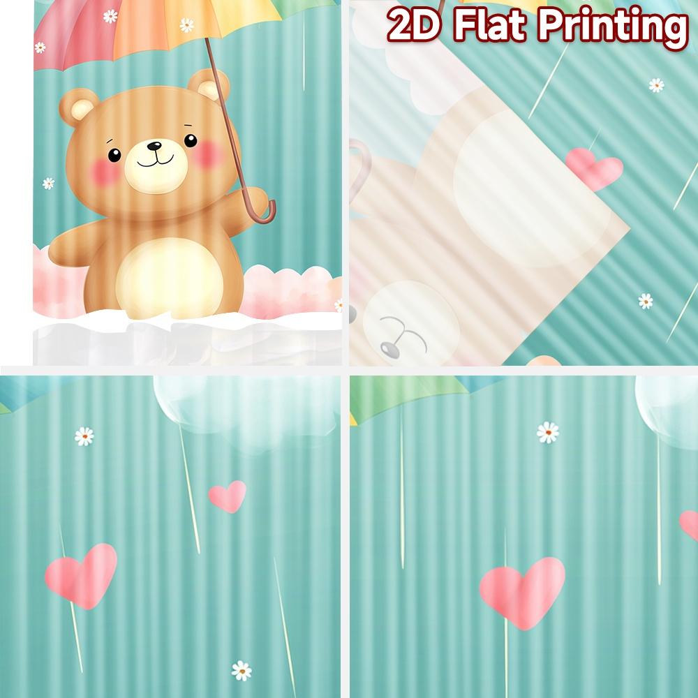 2D Flat Printing 2pcs Party Curtain Cute Bear Umbrella Rainbow Rain Digital Printed Polyester Drapes Festive Holiday Use for