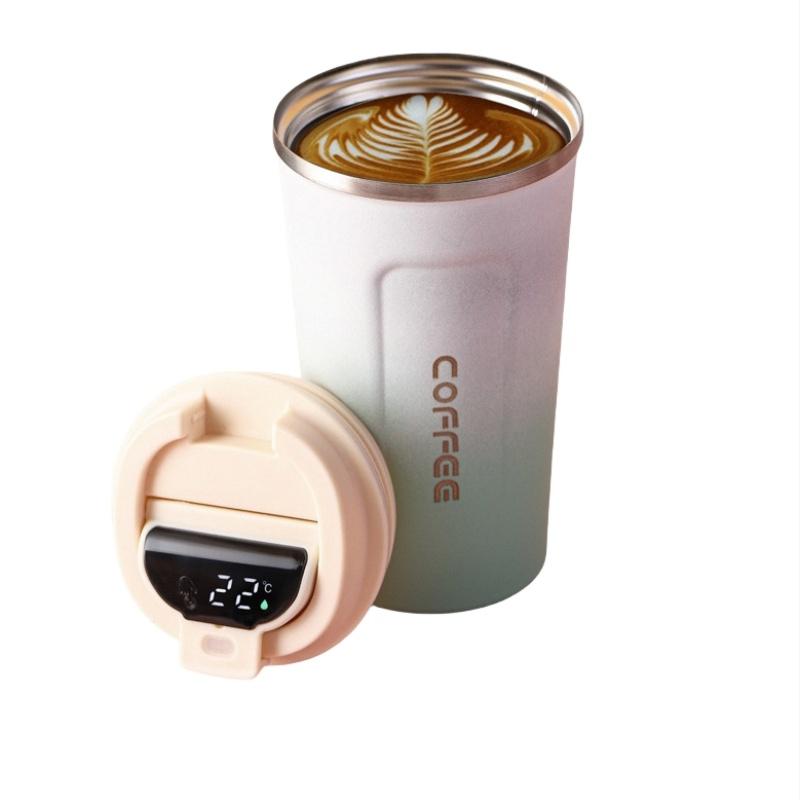 New Intelligent Temperature Measurement Stainless Steel Coffee Cup Thermos Cup Solid Color Gradual Change Optional Portable