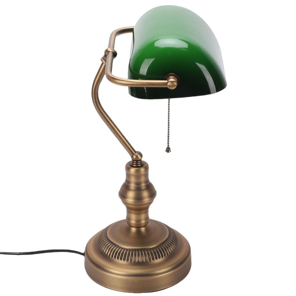 Green Glass Bankers Desk Lamp Retro Antique Library Lamp with Pull Chain Switch Plug In Fixture US Plug 110V