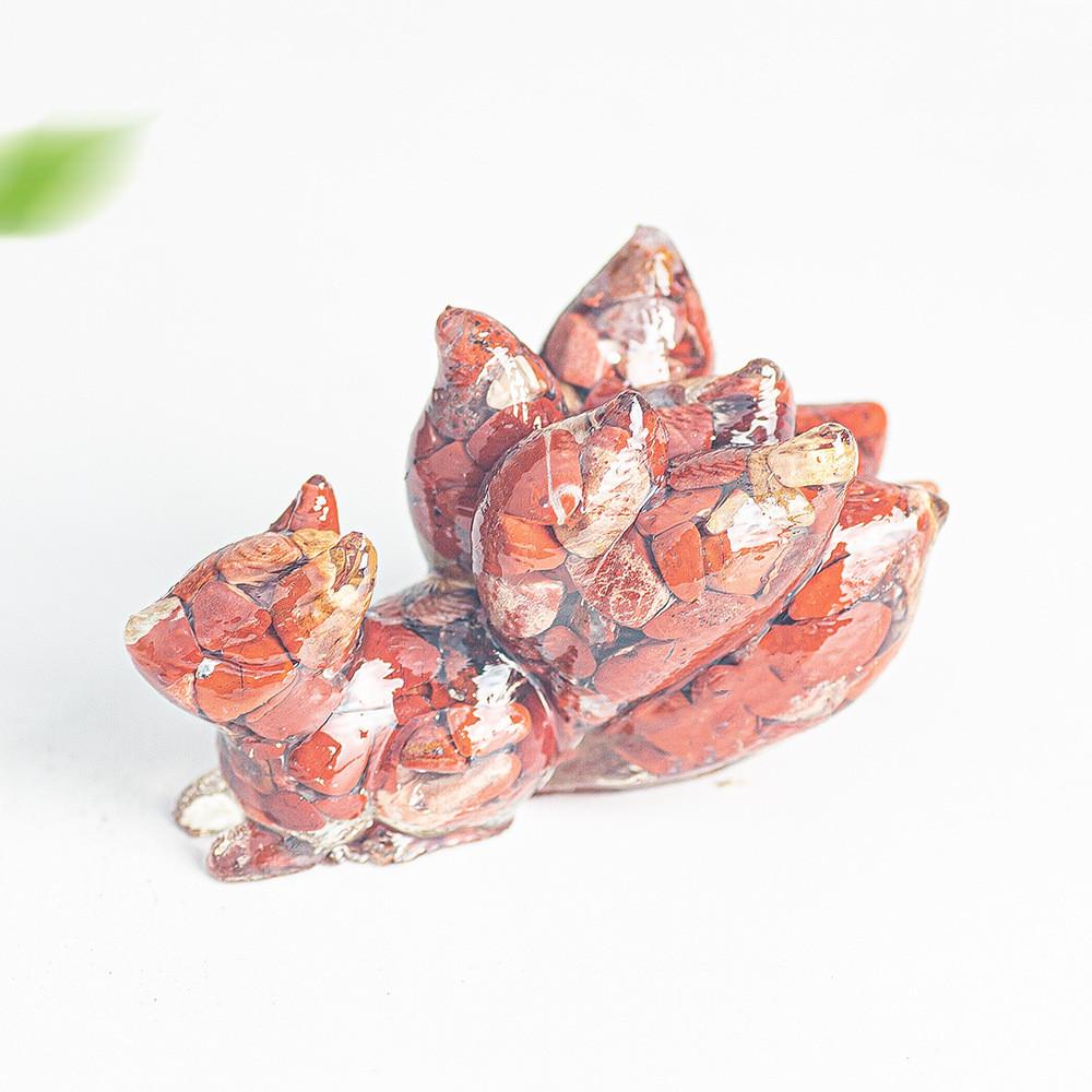 Figurina in Resina di Volpe a Nove Code con Pietre di Cristallo Naturale per Decorazione da Scrivania Regalo per Amici