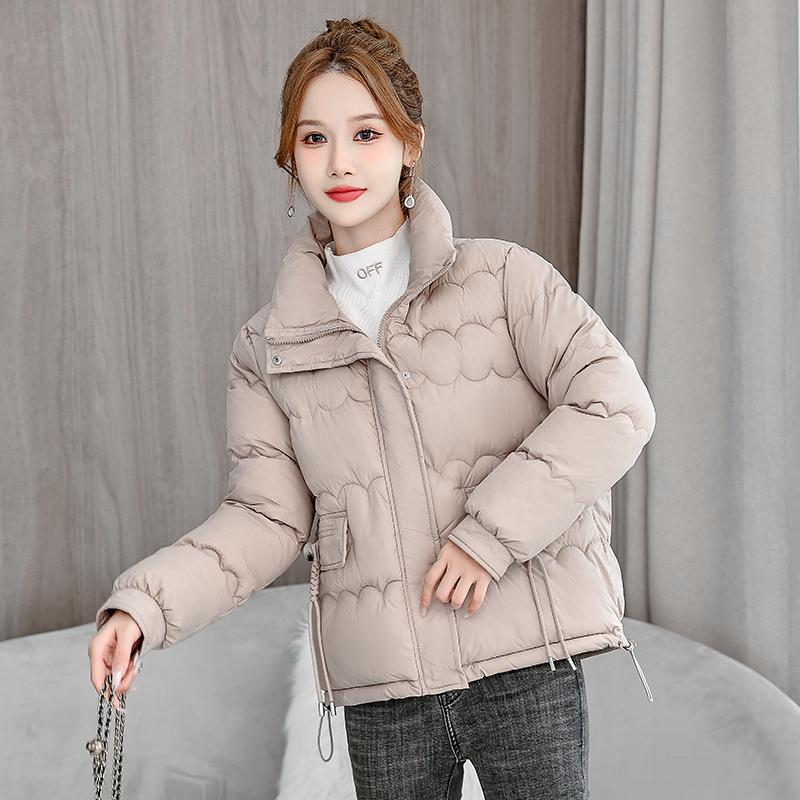 Осень-зима теплая короткая куртка женская однотонная тонкая куртка с воротником-стойкой — фото 12