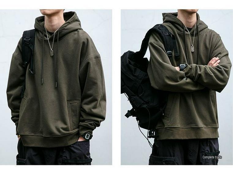 Men's American Retro Heavyweight Hoodie - New Autumn/Winter Trend, Loose Fit with Plus Velvet.