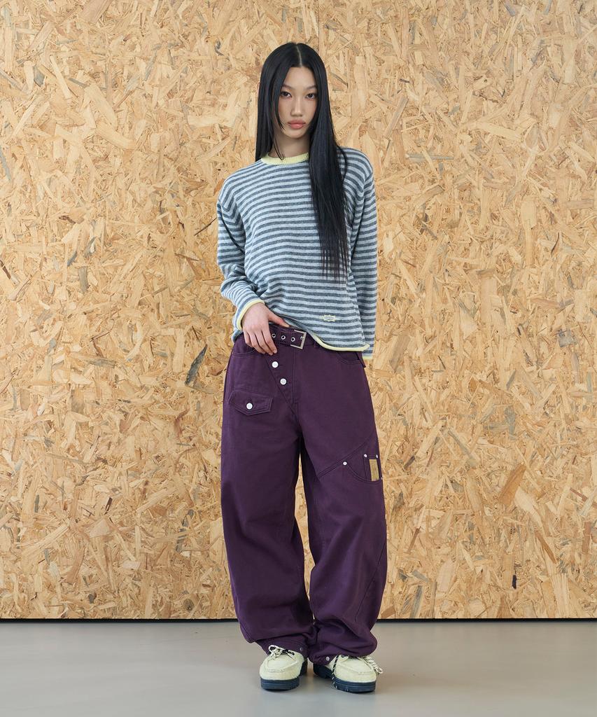 LOSERS CLUB Logo Stripe Round Neck Knit Gray