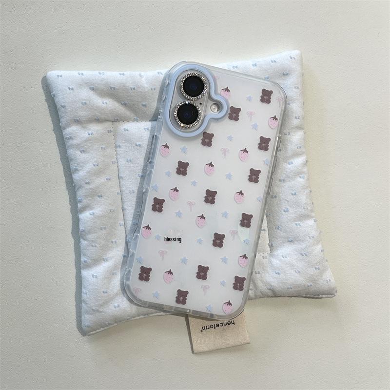 

Strawberry Little Bear Phone Case for iPhone 17/16 Pro Max/15/14 - Double Layer Cartoon Design iPhone 16 Pro Max