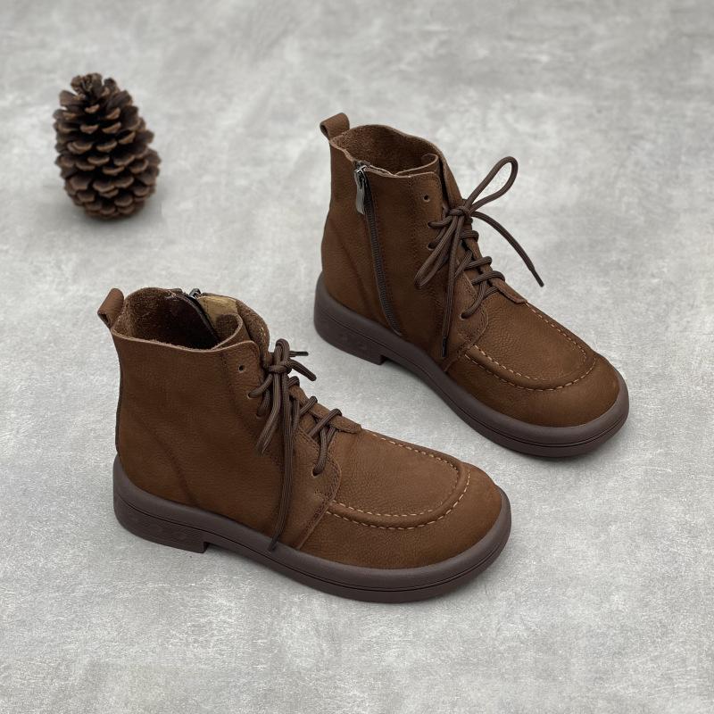 

Ретро Новые Ботинки, Модные Высокие Ботинки на Шнуровке с Молнией, Женская Обувь 40 кофейный