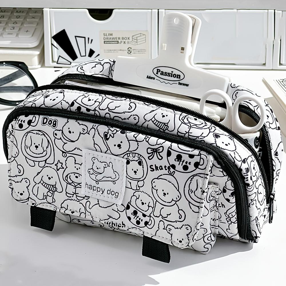 Super Cute Pencil Bag Pen Case Happy Dog & Capybara Storage Pouch for Stationery School