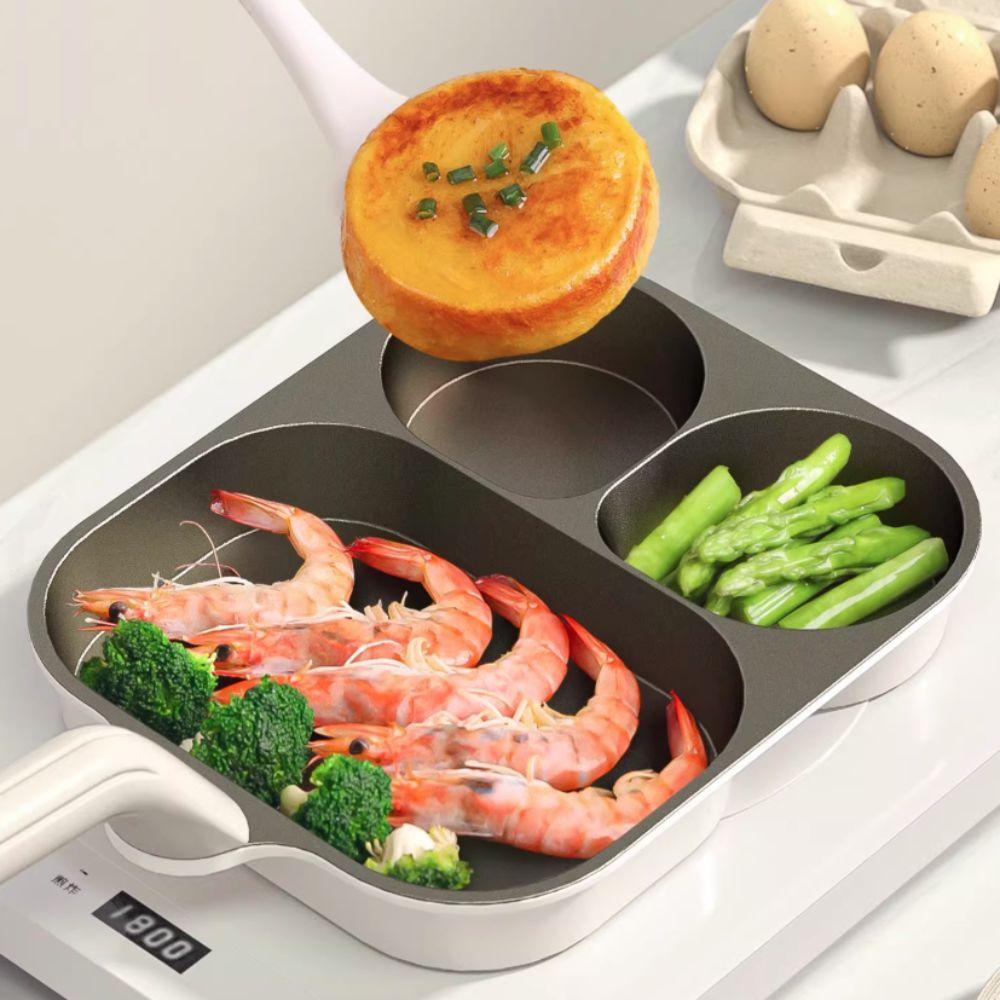 Ergonomic Handle Titanium Omelette Pan 3/4 Grid Pancake Pan Universal Breakfast Frying Pan  Burger