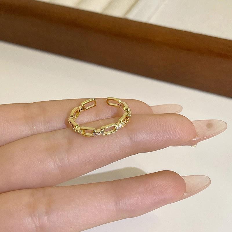 S925 Women's Hollow Zirconia Chain Open Adjustable Ring