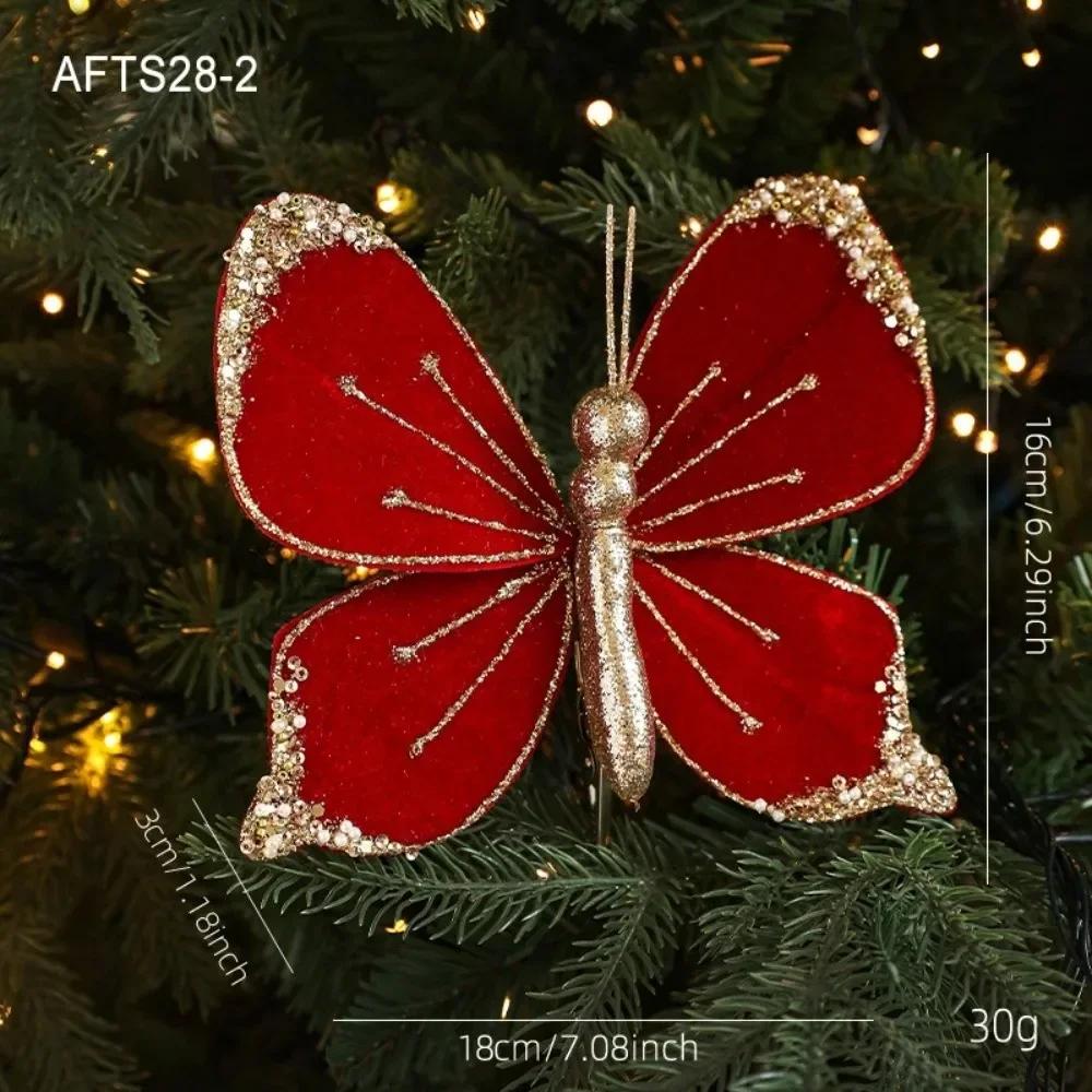 Multicolor Christmas Tree Decoration 25*21cm Gold Powder Fabric Glitter Butterfly Accessories Party Supplies Hanging Decoration