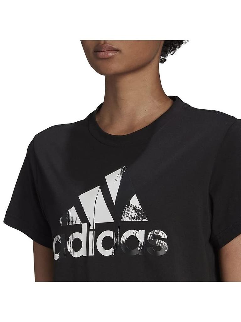 Adidas Short Sleeve Essentials Printed Logo Cotton Short Sleeve QU658 T-Shirt T-Shirt Women's Black/White (HD9328) J/L