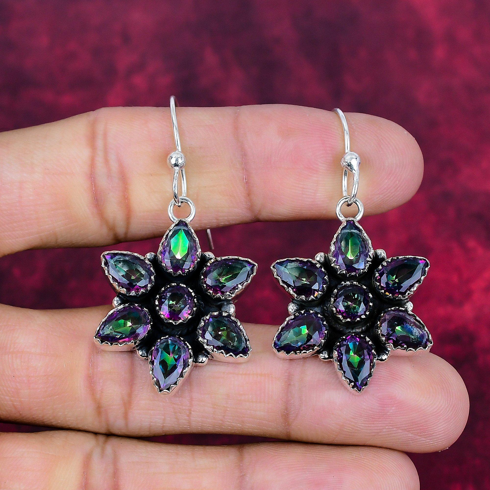 

Серьги Mystic Topaz из цельного серебра 925 пробы, серьги с драгоценными камнями ручной работы, на День памяти 1.96 Inches