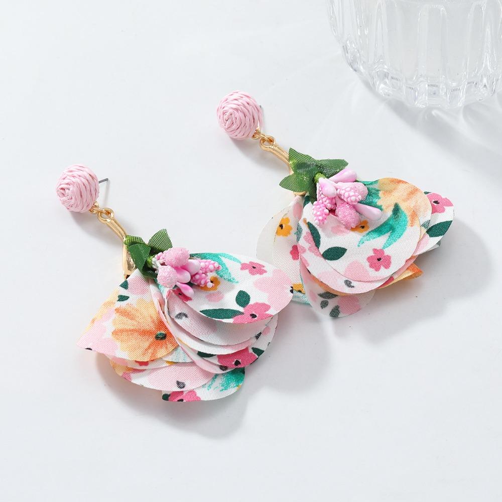 Exaggerated Beach Earrings Tassel Petals Stud Earrings Trendy Flower Dangle Earrings  Vacation