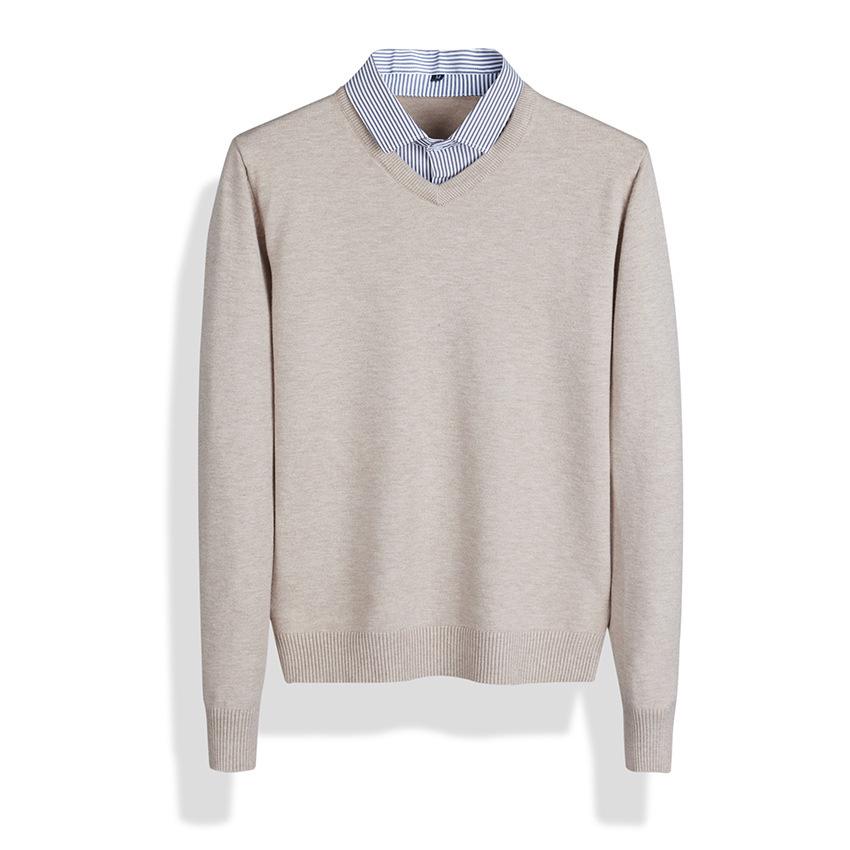 2026 Men's V-Neck Faux Two-Piece Knit Sweater - High-End Business Casual Inner Wear for Spring and Autumn