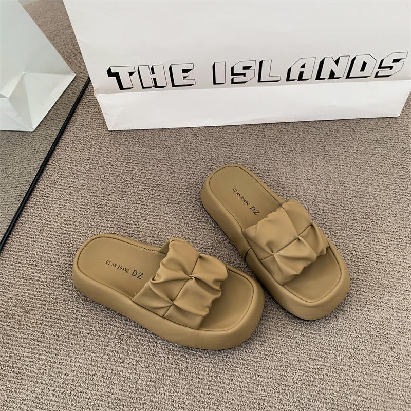 Cool Slippers Women's Summer Wear 2025 New Thick-soled Casual Beach Sandals Fashionable Women's Non-slip One-word Drag for Pregnant Women