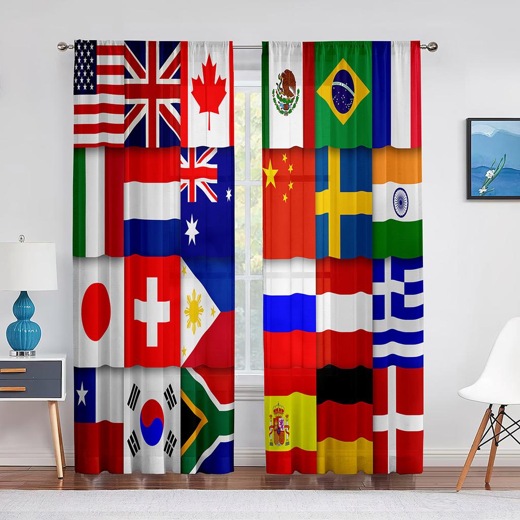 Tüllvorhang mit amerikanischer Flagge zum Unabhängigkeitstag für Schlafzimmer, Fensterdekoration, Wohnzimmer, USA-Streifen, Chiffon, transparente Vorhänge