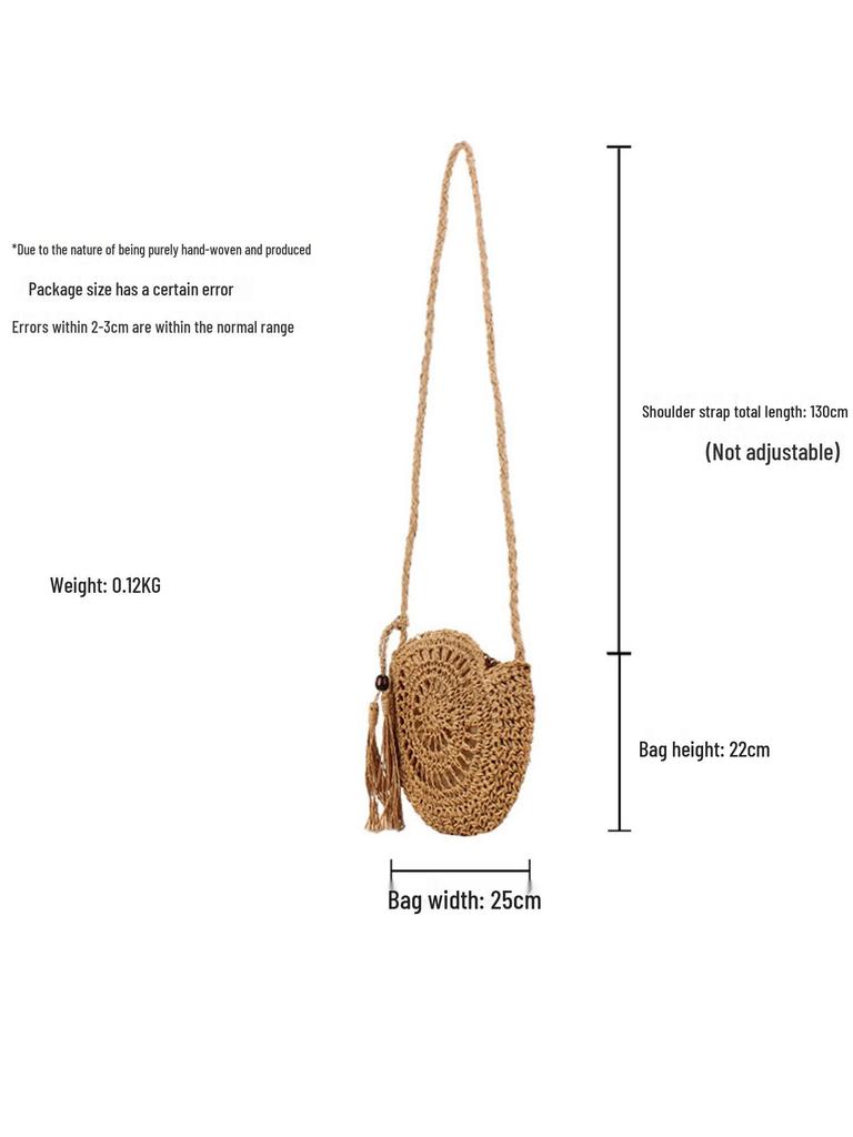 Niedliche Schleife Häkeln Umhängetasche Rund - Handgefertigt Gewebt für Strand, Alltag oder Freizeit