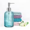 Uxcell Soap Dispenser Set Glass Dish Hand Soap Dispenser with Pump for Kitchen Toilet Silver Blue 400ml