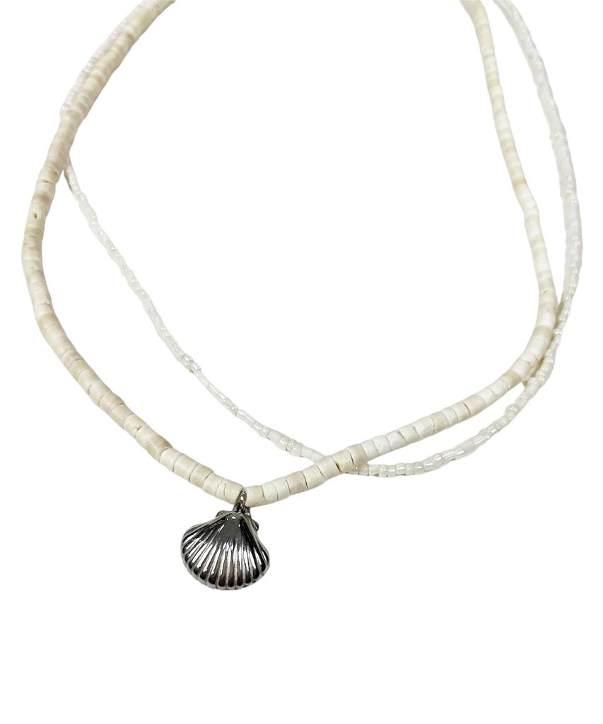 Sk8Er Rock Shell Double Chain Necklace (Ivory)