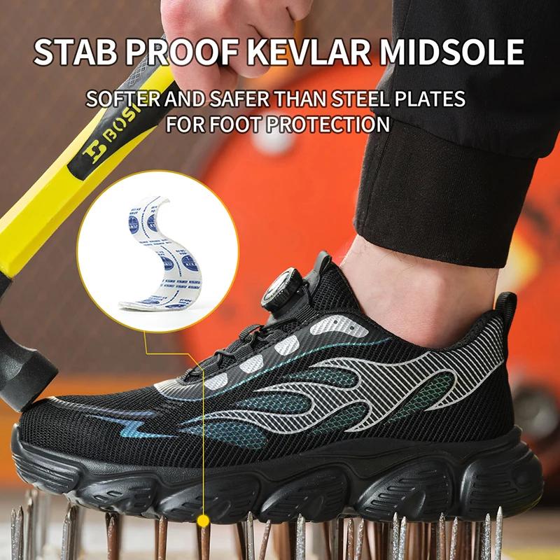 Scarpe da Ginnastica di Sicurezza Riflettenti Protettive Moda Uomo Punta in Acciaio Bottone Rotante Stivali da Lavoro Antiperforazione Anti Schiacciamento Scarpe da Uomo