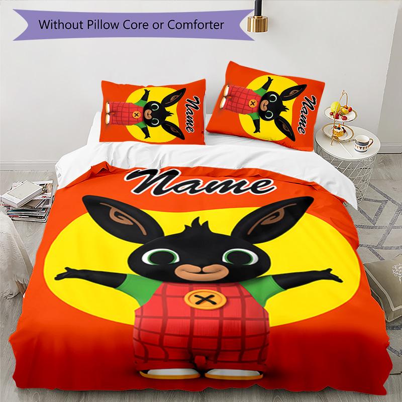 3pcs Bing Bunny1 Cover Set - Personalized Name, HD Printed Bedding with 1 Cover and 2 Pillowcases - Perfect for Home Decor, Easy Care