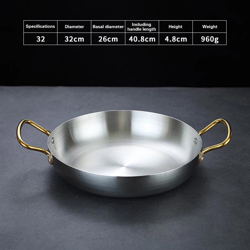 Španělský rýžový hrnec s mořskými plody Dvojuší zlatá pánev Miska na těstoviny Kulatý talíř na steaky panelas olla Nádobí na suché hrnce z nerezové oceli