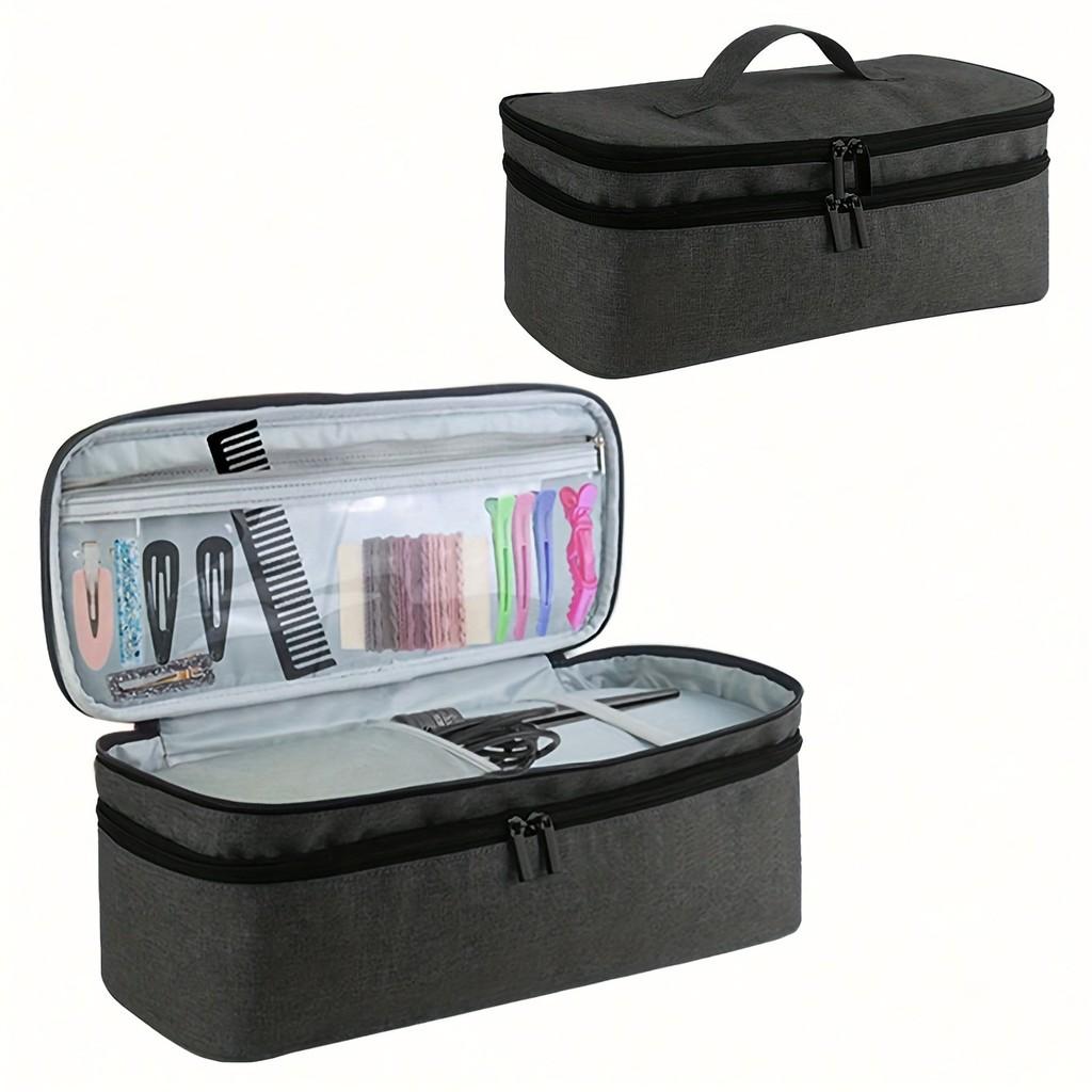 

Travel Cosmetic Bag With Double Layer Large Capacity For Makeup And Hair Styling Storage чёрный