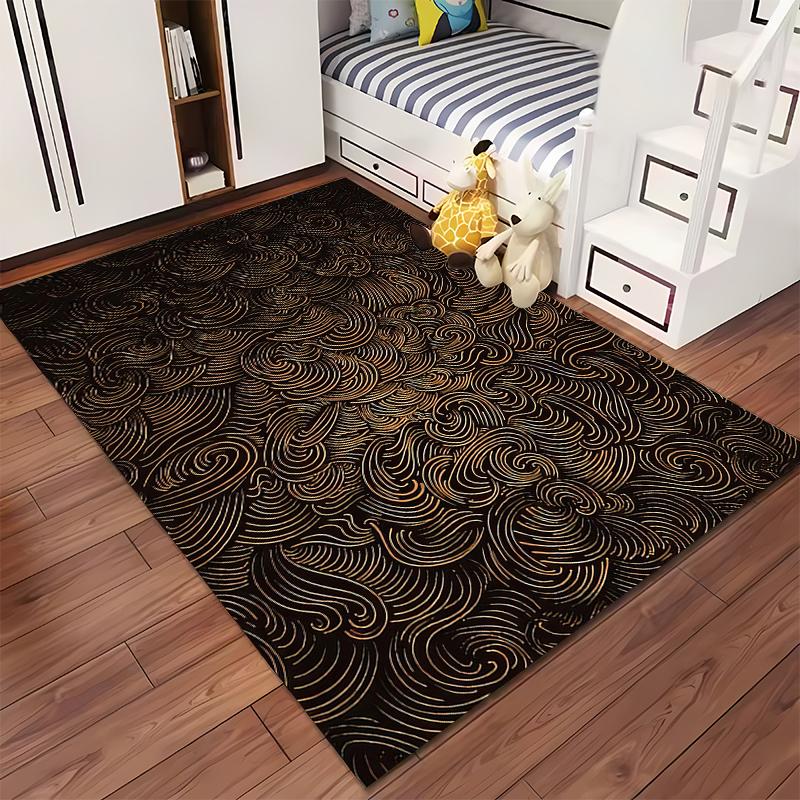 Brown Carpet with Swirling Gold Pattern, Modern Living Room Decorative Rug Suitable for Use As an Anti-slip for Living Room Bedroom Sofas