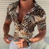 Sexy pánská košile s krátkým rukávem a límečkem s leopardím potiskem