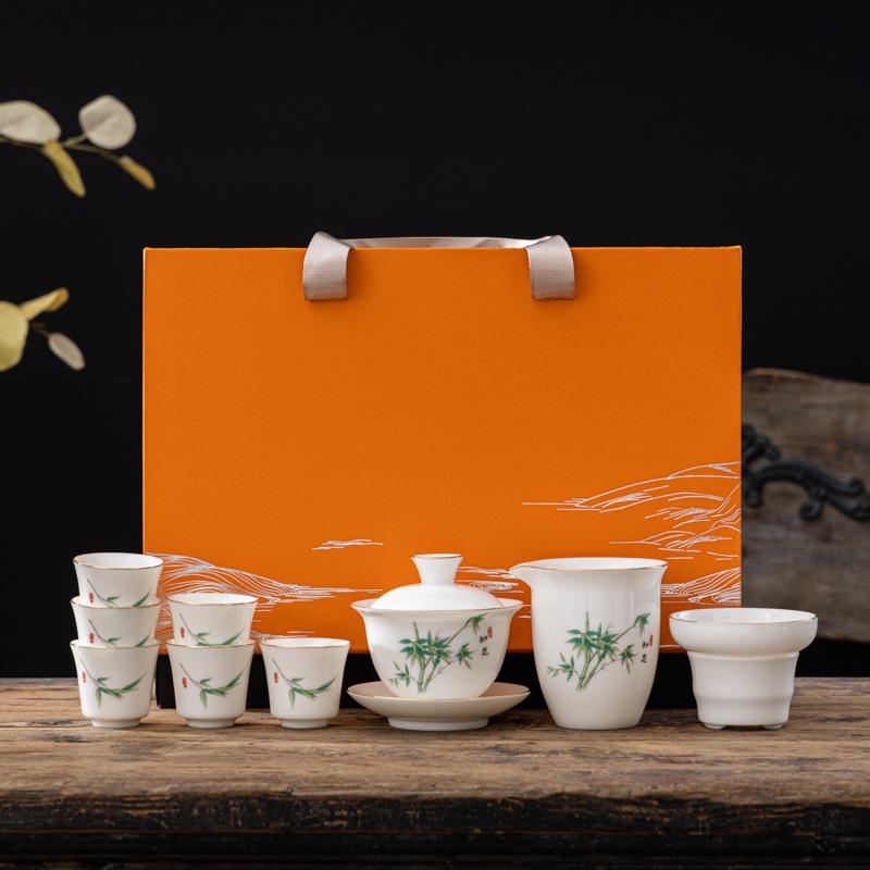 Hvit suet jade porselen kung fu tesett gaveeske forretningsgaver Midt-høstfestival gaver