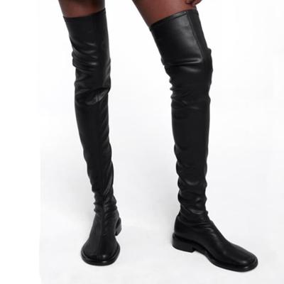Microfiber Autumn Winter Shoes Thick Low Heels Big Size 45 Size 44 Stovepipe Women Keep Warm Over-the-knee Boots