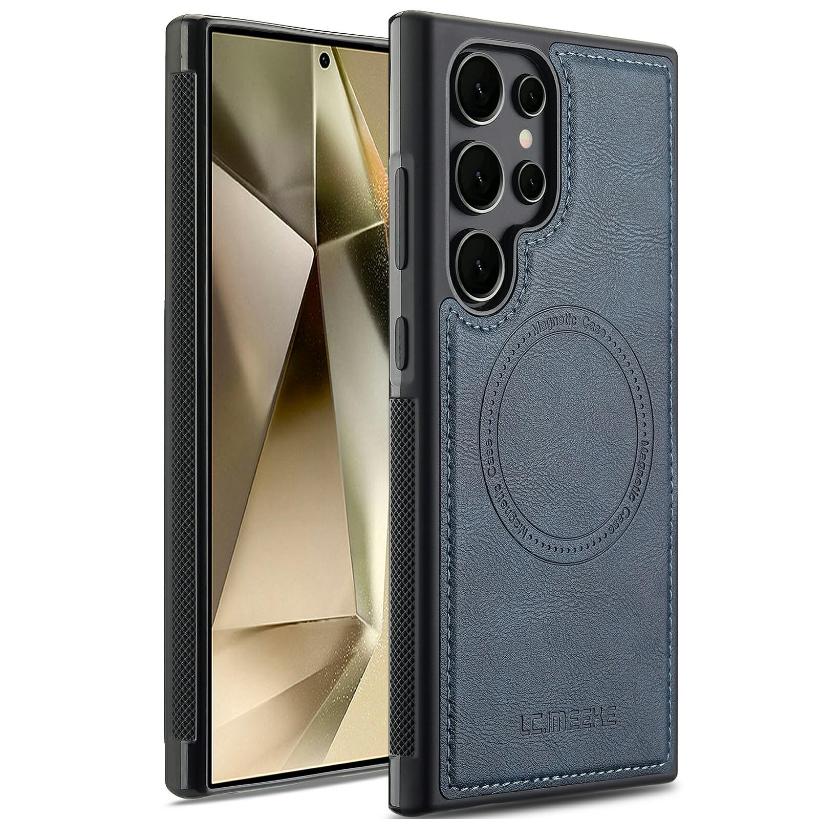 

LC.IMEEKE For Samsung Galaxy S22 Ultra 5G Case Compatible with MagSafe Leather+TPU Back Cover Blue