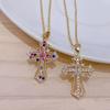 Vintage Crystal Cross Necklace, Adjustable O-Link Chain Orthodox Jewelry, Minimalist Religious Pendant for Unisex