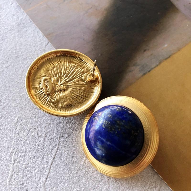 French Romantic Silver Needle Stud Earrings Electroplated Real Gold Stone Gemstone Enamel Glaze Ancient Stud Earrings