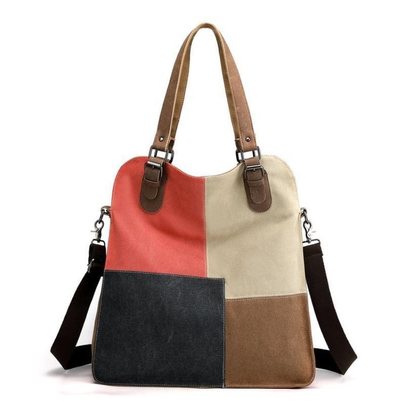 Casual Women's Canvas Bag Crossbody Bag Fashion Patchwork Color Contrast Shoulder Bag for Women