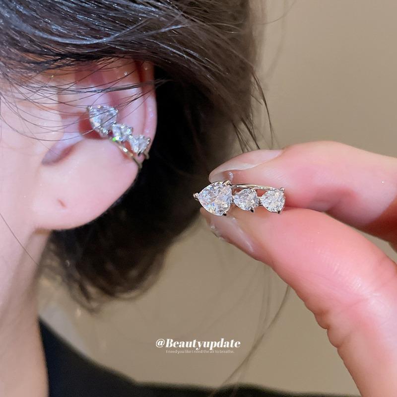 Korean ins zircon love ear clips women's no ear piercings fashion commuting versatile ear bone clips niche high-end earrings
