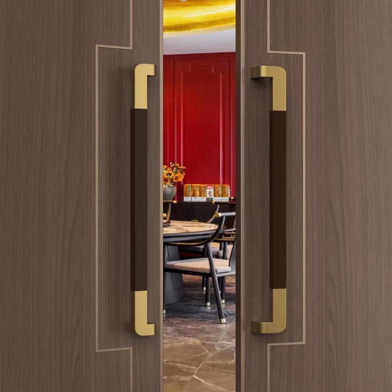 

Brushed Titanium Gold & Black Walnut Tempered Glass Door Handle
