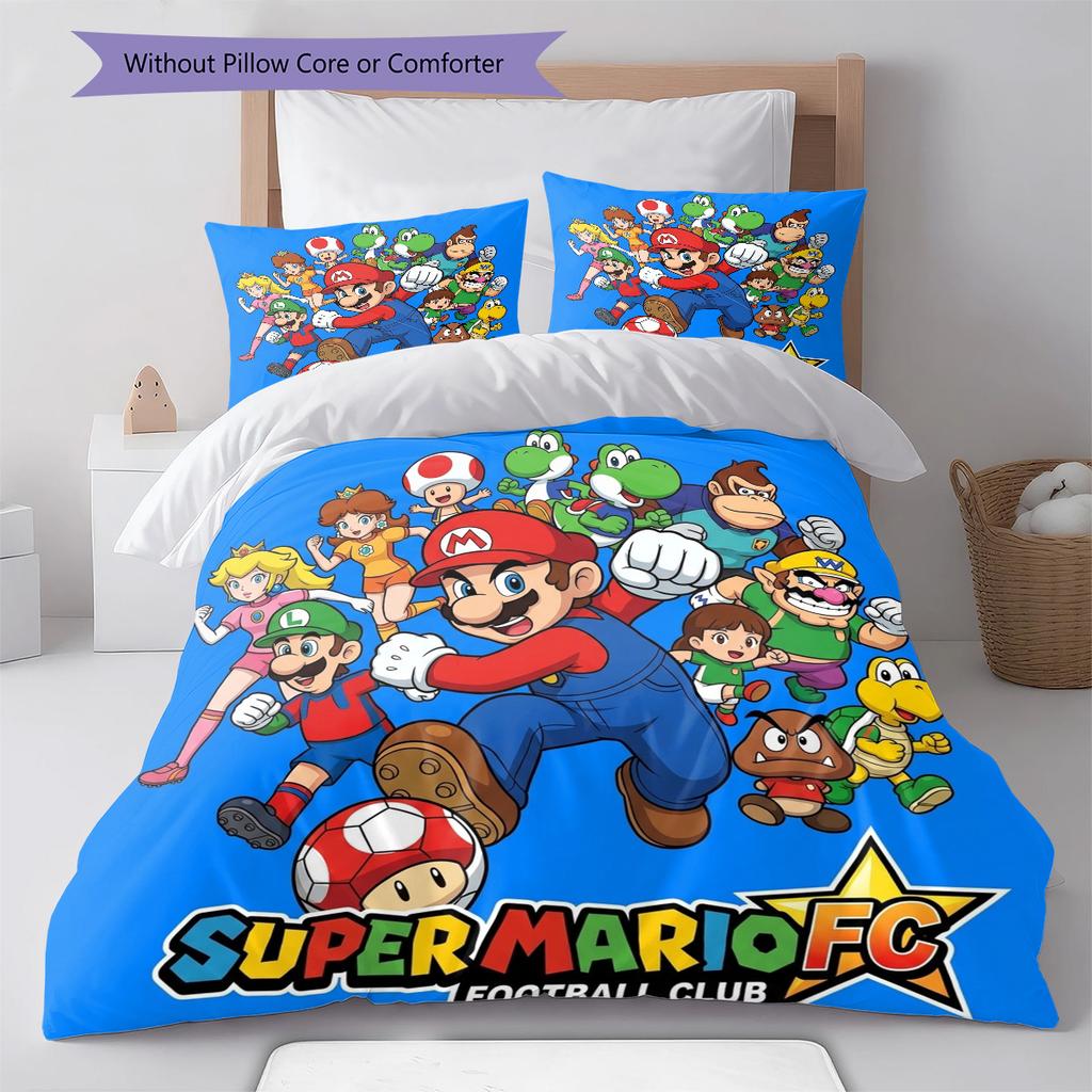 Super Mario Pattern Bedding Quilt Set Quilt Cover Pillowcase Home Birthday Gift(1 * duvet cover + 2 * pillowcase, without core)