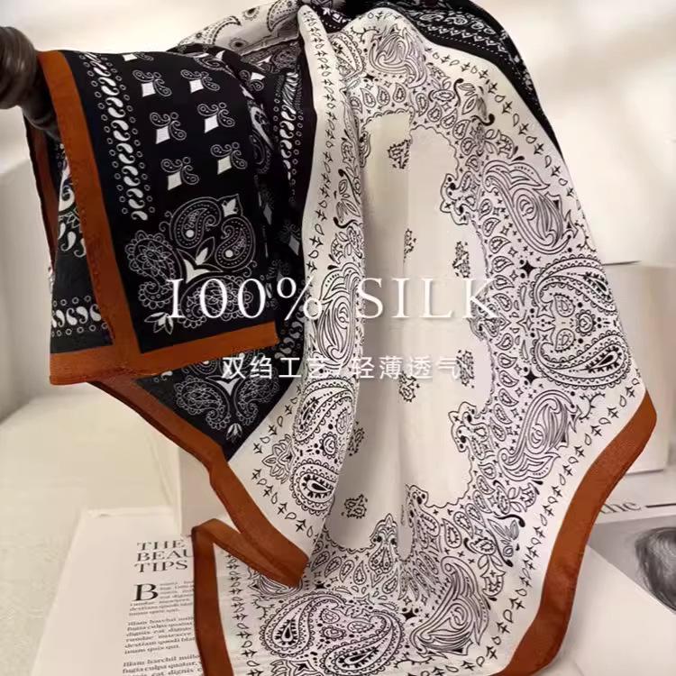 100% mulberry silk Merald cashew silk double crepe scarf, spring/summer women s fashionable high-end silk scarf for spring and autumn 65*65cm