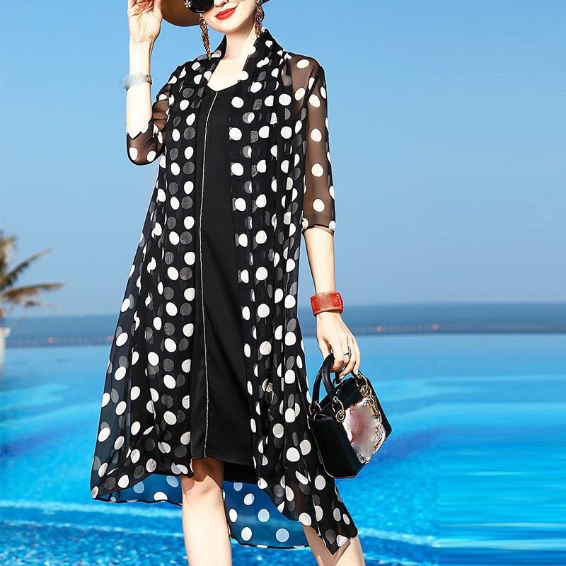 Ropa de gasa con protección solar para mujer, sección delgada de verano, sección larga, chal exterior, camisa de aire acondicionado, cárdigan de manga larga para mujer