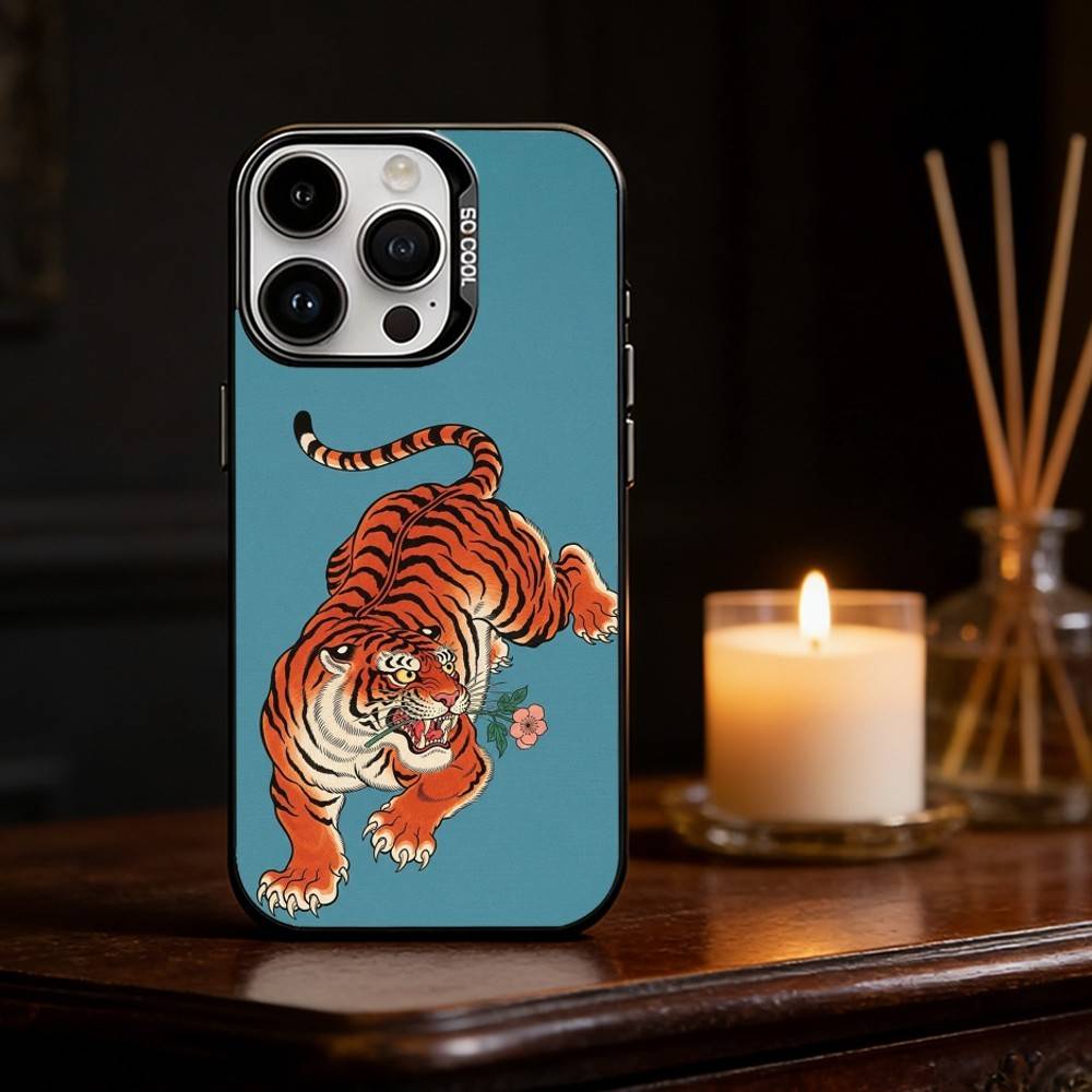 Japanese Ukiyo-e Tiger Phone Case For iPhone 17 16 15 14 13 12 11 Pro Max Plus Silver Matte Black Cover