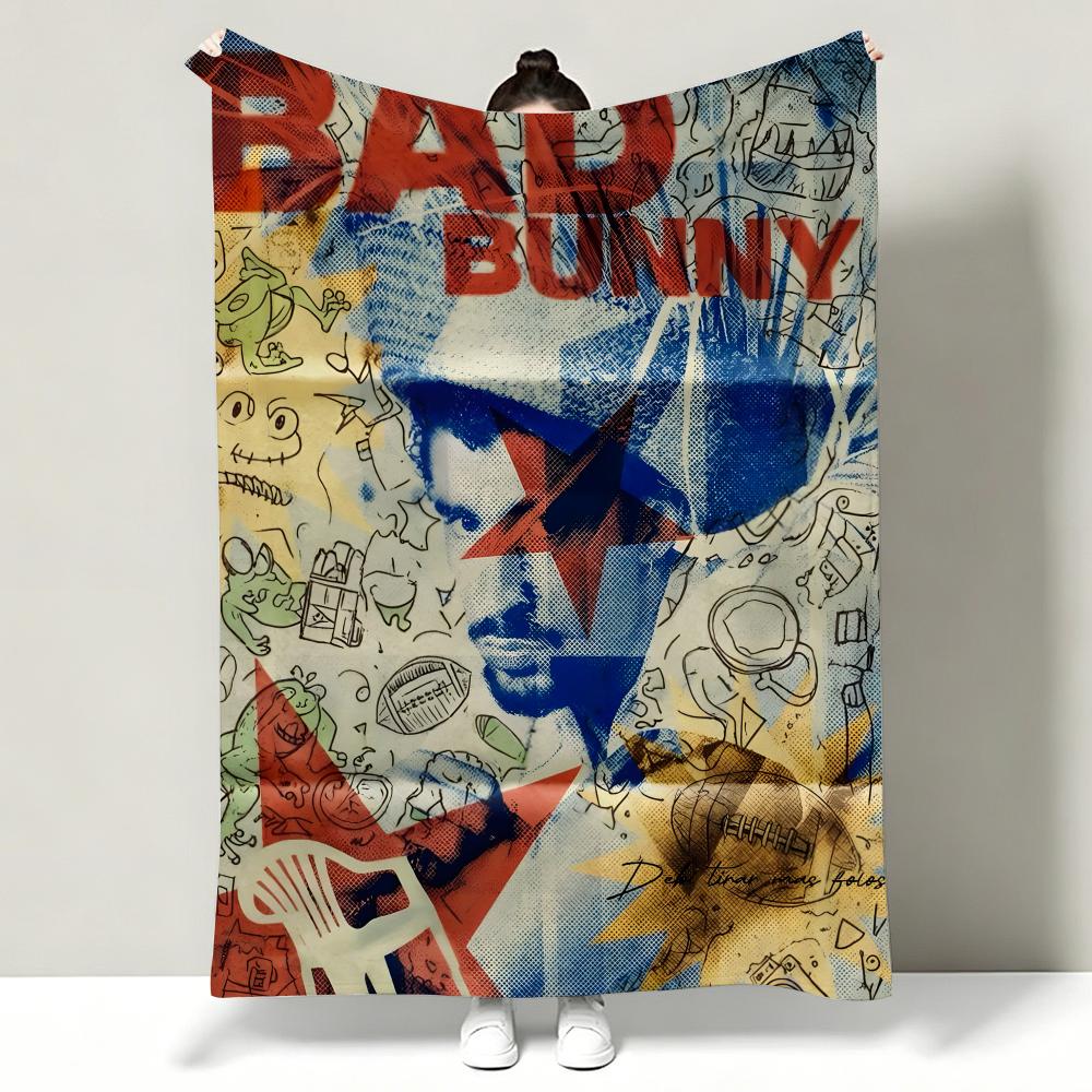 Music B-Bad B-Bunny Throw Soft Warm Flannel Throw Blanket, Multi-use for Sofa Bed Office Nap