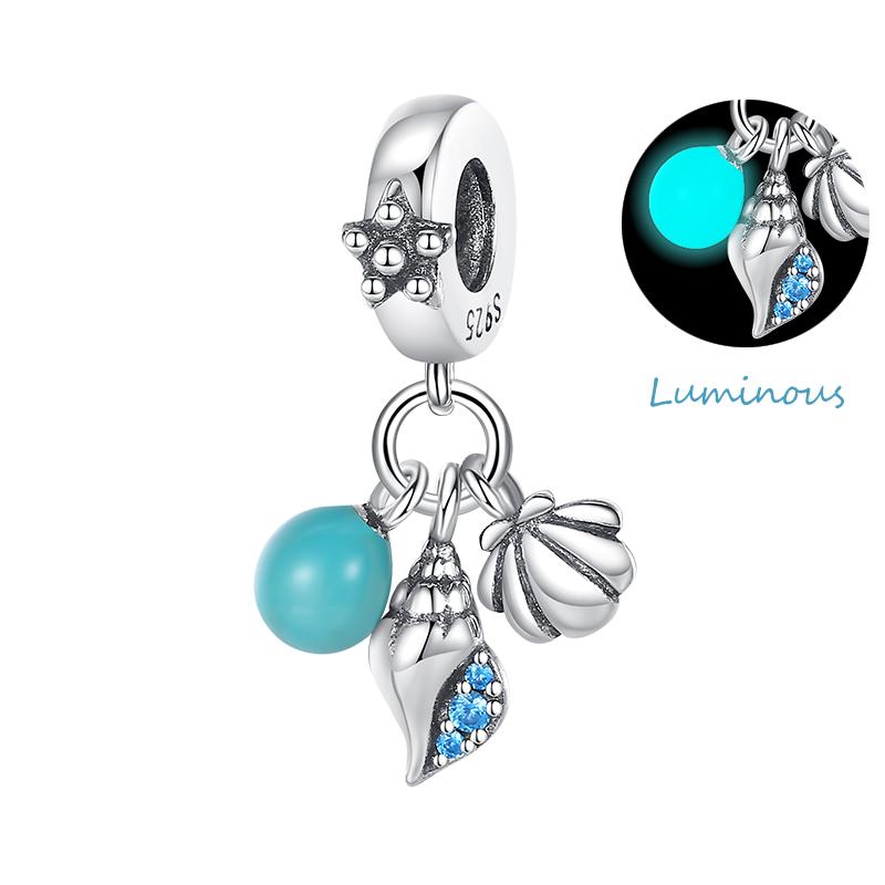 Copper Jellyfish Dolphin Turtle Starfish Shell Luminous Ocean Series Charms Beads Fit 3Mm Original Bracelets Diy Jewelry