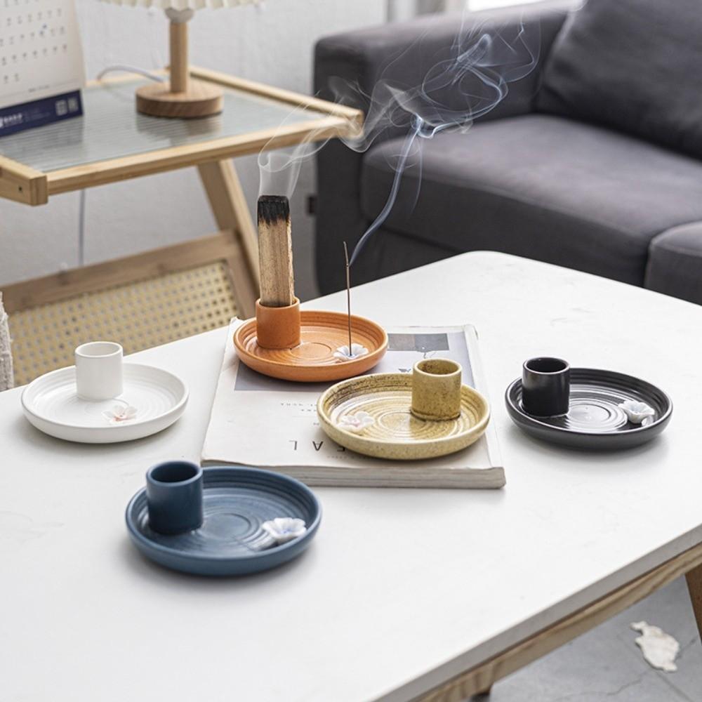 Multifunctional Ceramic Incense Burner Candles Holder 3 in 1 Incense Stick Holder Censer Flower Proof Smudging Stand Living Room