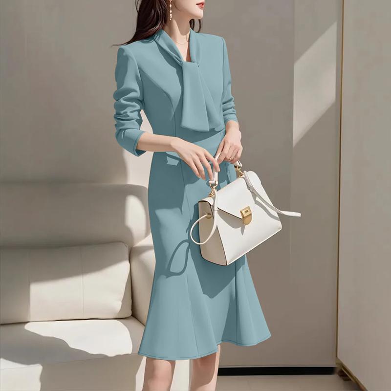 ZANZEA Women Elegant Casual Round Neck Long Sleeve Dress